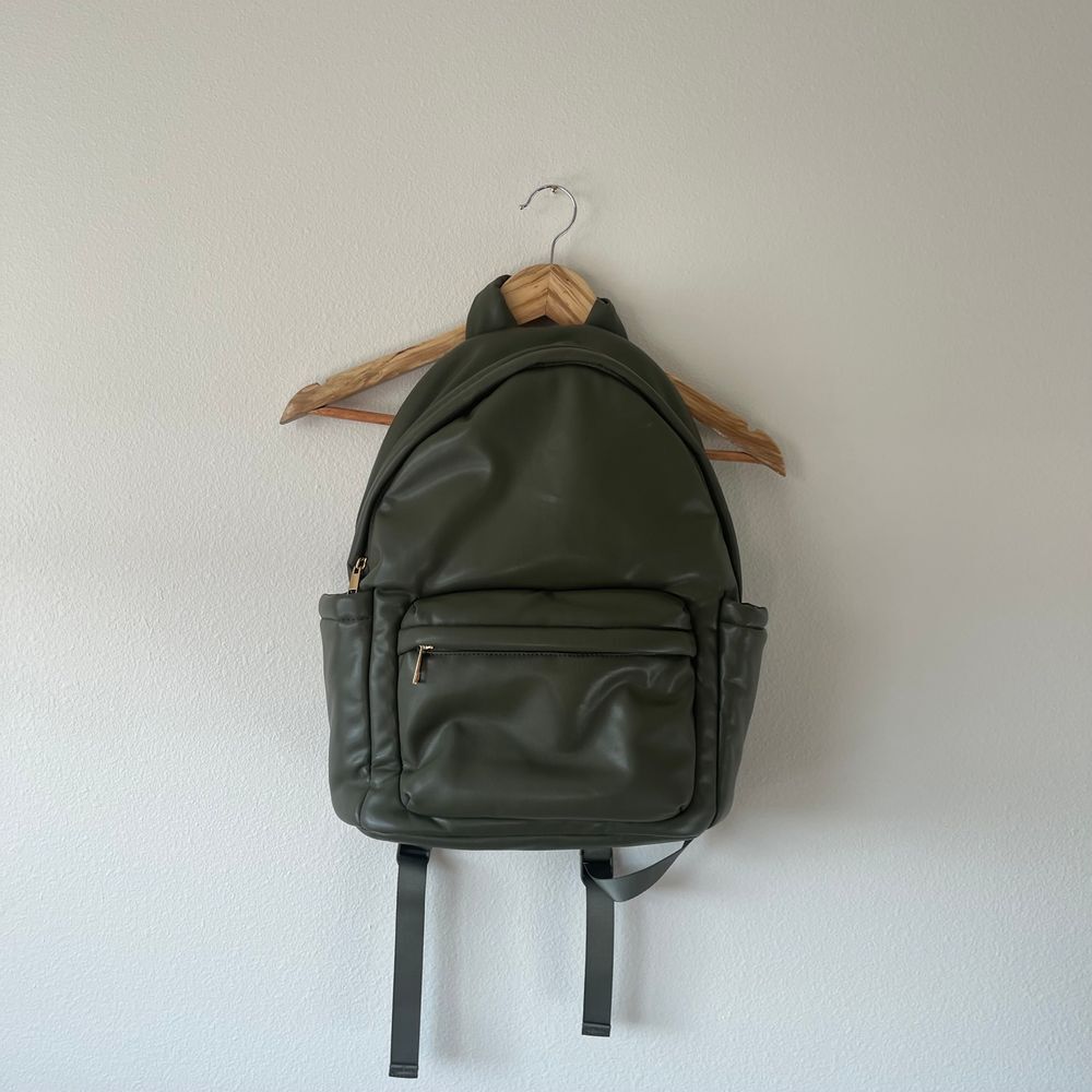 Olive‎ Green Vegan Leather Backpack